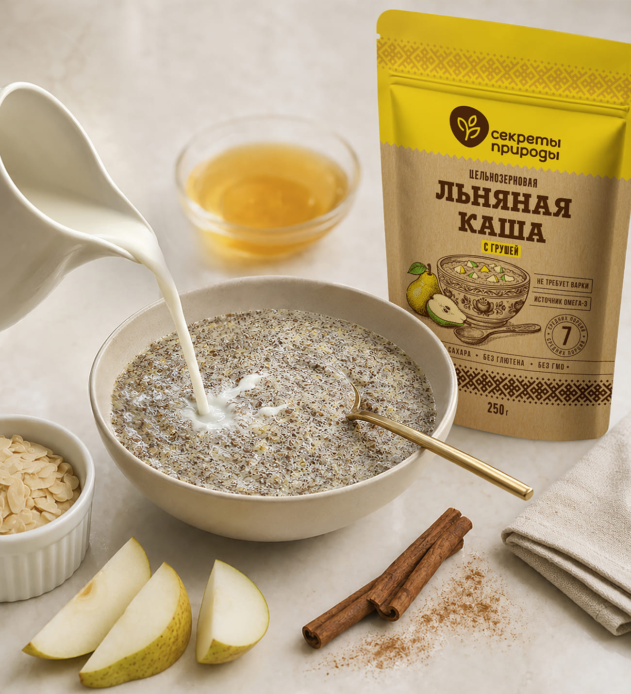 Льняная каша цельнозерновая с грушей