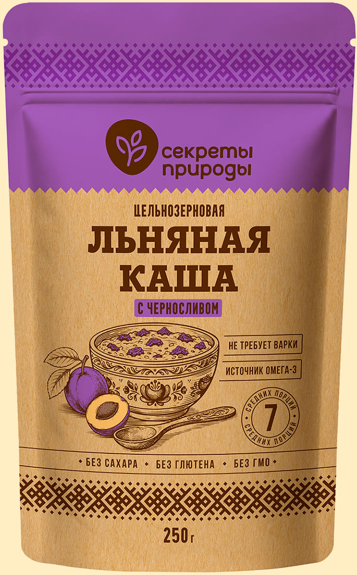 Льняная каша цельнозерновая с черносливом