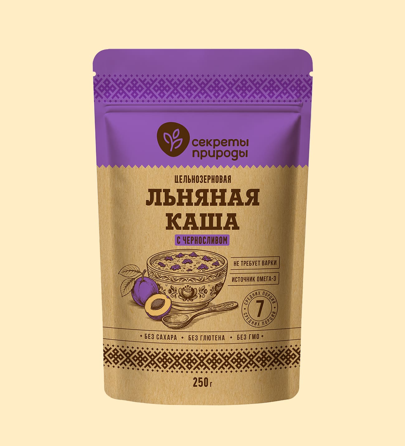 Льняная каша цельнозерновая с черносливом