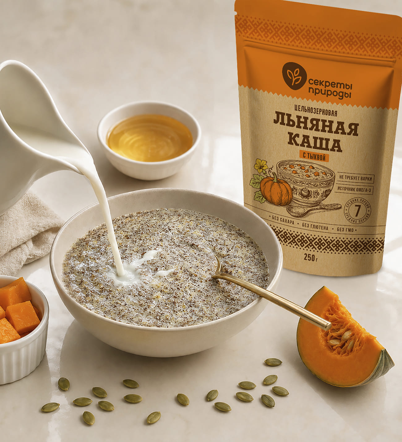 Льняная каша цельнозерновая с тыквой